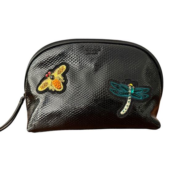 Victoria's Secret Honey Bee and Dragonfly Black Patent Makeup Cosmetic Bag 3D - Picture 1 of 7